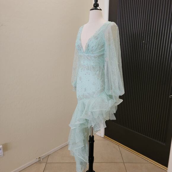 Ieena for Mac Duggal 50744 Seafoam Green Beaded High-Low Formal Gown Dress 2 - Picture 9 of 12